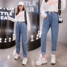 Плюс размеры для женщин в винтажном стиле; Узкие женские брюки с высокой талией джинсы Mujer femme feminino с эластичной талией джинсовые брюки женские K0286