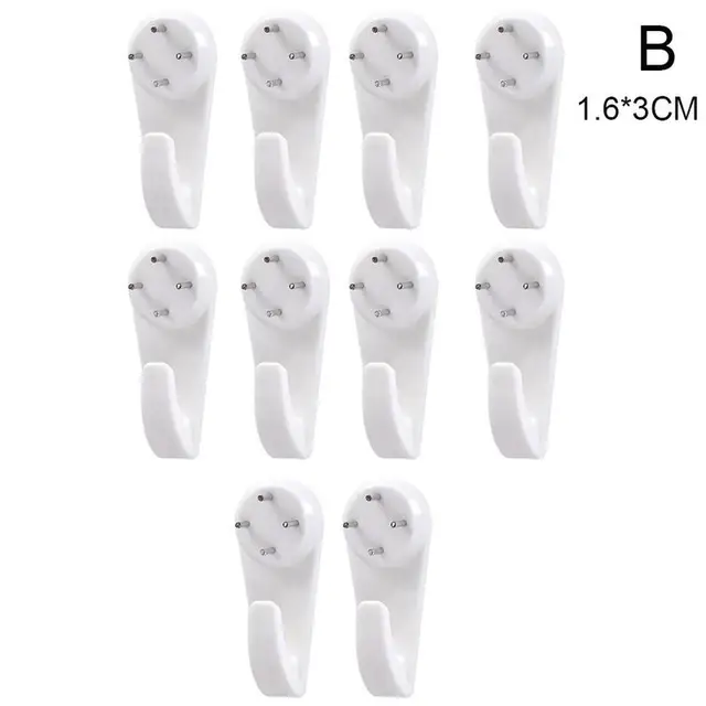 10pcs White Painting Photo Invisibl Nail Plastic Hanging Hanger Home Decor Wall Hooks Mount Picture Frame Seamless Nails Hook 1.6x3