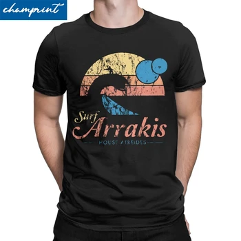 

Men T-Shirt Visit Arrakis Vintage Distressed Surf Dune Sci Fi Vintage Tees Sandworm Fiction T Shirts Crew Neck Tops New Arrival