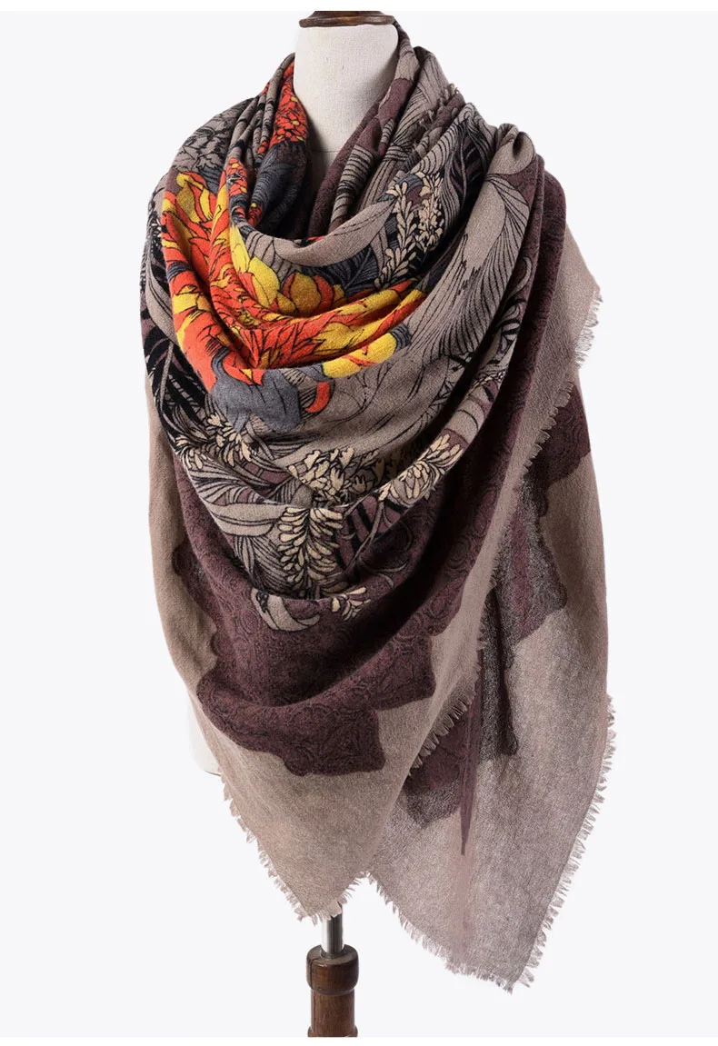 Кавме зимний шарф Ларге Шерстяной палантин шарфы для женщин женские модные шерстяные печатные обертывания с цветочным принтом 130 см* 180 см