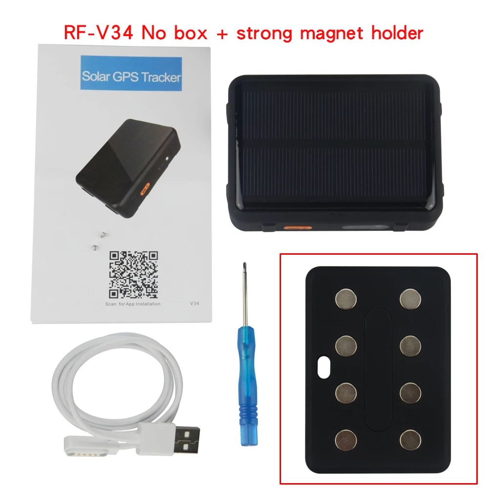 with magnet holder1 Водонепроницаемый GPS трекер для отслеживания коров RF-V34 голосового мониторинга солнечной энергии сильная Магнитная анти-Дистанционная сигнализация с веб-приложением в режиме реального времени трекер - Цвет: with magnet holder1