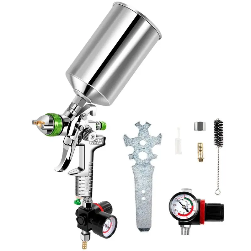 

2.5mm Nozzle 1000ML Capacity HVLP Gravity Feed Spray Gun Kit with Air Regulator Auto Paint Prime