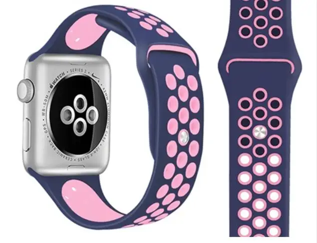 Силиконовый каучуковый ремешок для наручных часов Apple Watch, версии series1/2/3/4/5 резиновый браслет для наручных часов iwatch, ремешок 38 мм, 40 мм 42 44 мм - Цвет ремешка: bluepink