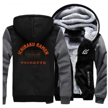

Japanese Anime Ichiraku Ramen NARUTO Jackets Men Sweatshirts Hoodies Winter Thick Fleece Coats Sportswear Outwear Plus Size Mens