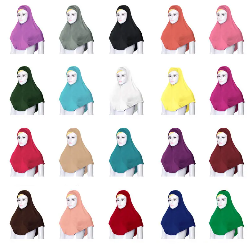 2PCS Women Muslim Prayer Hat Under Scarf Hijab Niquabs Islamic Headscarf Turban Soft Ninja Solid Color Middle East Hat 76*68CM