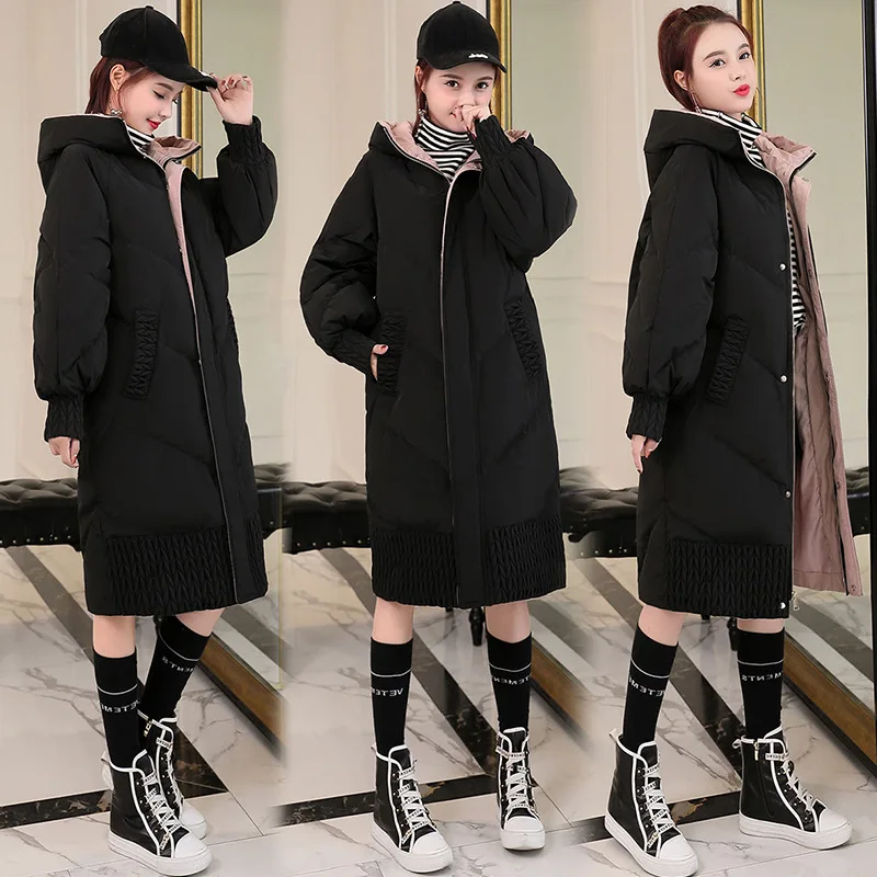

Cotton-padded Clothes Women's Mid-length 2018 Winter New Style Korean-style Waist Hugging over-the-Knee down Jacket Cotton-padde