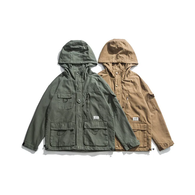 

Wu Navigation Autumn Japanese-style Trend Hooded Tooling Jacket Men's Fashion Youth Students Retro Solid Color Loose-Fit Coat Fa