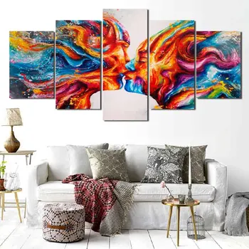 

Modern Abstract Art Wall Poster Couple Kiss Printing Canvas Painting Home Decoration Living Room Mural Five Piece Set Frameless