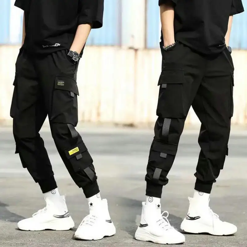 Streetwear Hip Hop Black Harem Pants Men Elastic Waist Punk Pants With Ribbons Casual Slim Jogger Pants Men Hip Hop Trousers harem pants men