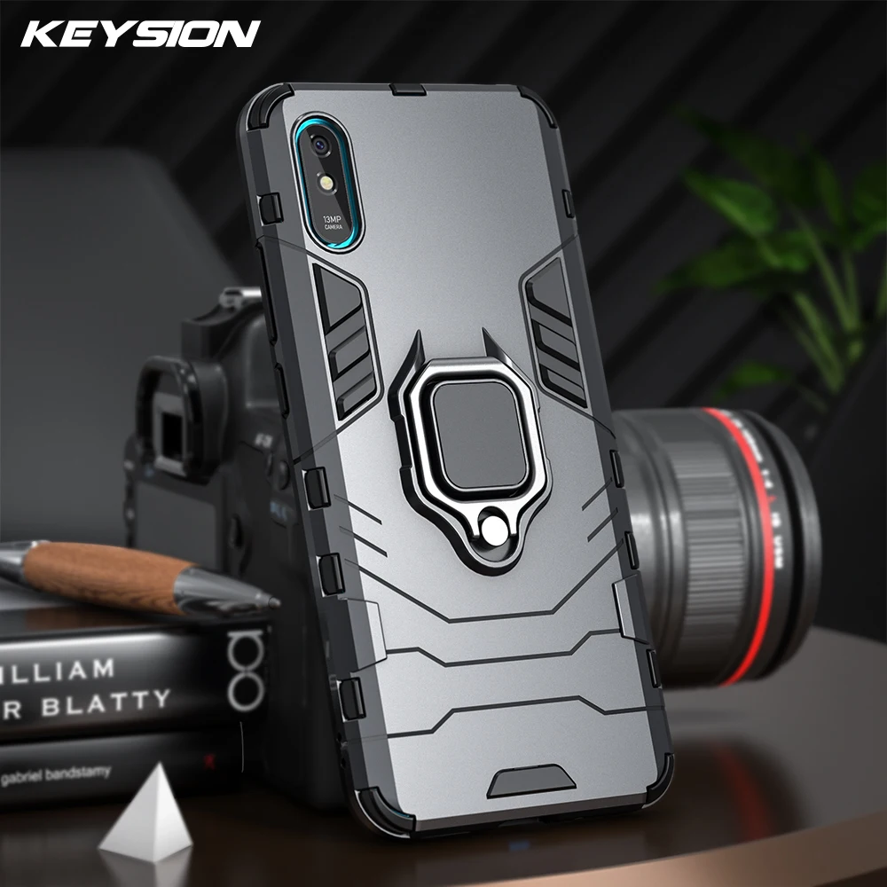 

KEYSION Shockproof Armor Case for Xiaomi Redmi 9A 9C 9T 10C Ring Stand Bumper Phone Back Cover for Xiaomi Redmi 10A Note 9T 9A