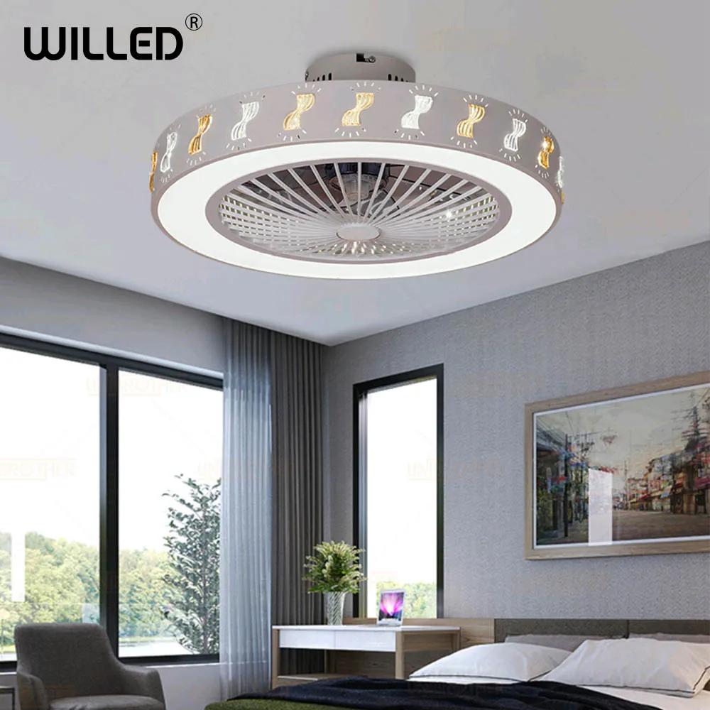

55cm Remote Control Ceiling Fan Lamp With Controller Led Lights White Modern 220v Round Light for Living Bedroom Room