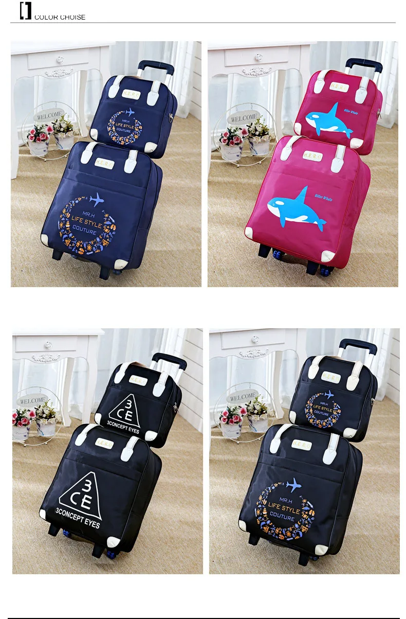 2PCS/SET Wheeled bag travel Women travel Handbag wheels trolley bags large capacity Boarding bag Travel Luggage Suitcase Bag