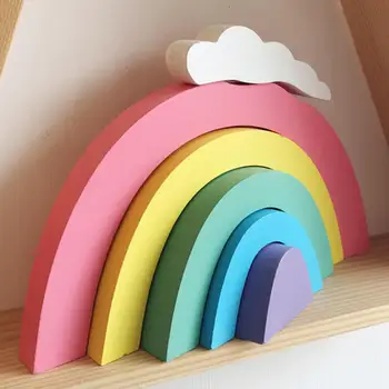 

Wooden Rainbow Building Blocks Kids Educational Stacking Toy Nursery Room Decor