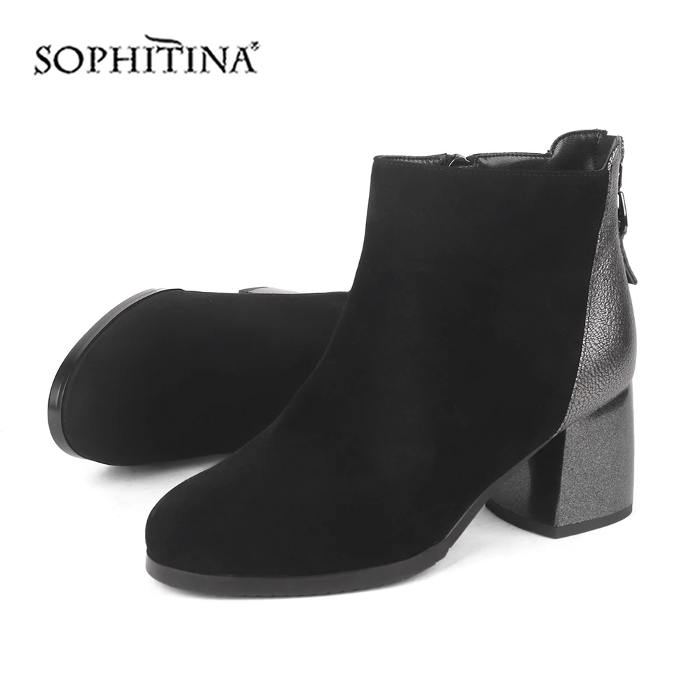 SOPHITINA/Модные женские ботинки; специальный квадратный каблук; круглый носок; квадратный каблук; высокое качество; обувь из коровьей кожи; Новые ботильоны; SC221