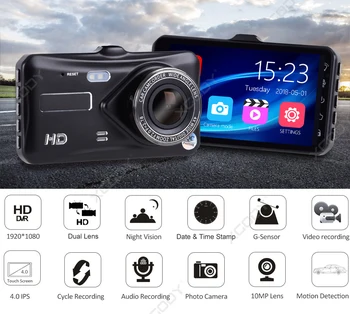 

XGODY 4 inch Full HD 1080P Rear view camera 720P Dual Lens Car DVR Touch Screen Dashcam Camera Video Recorder SD Night Vision