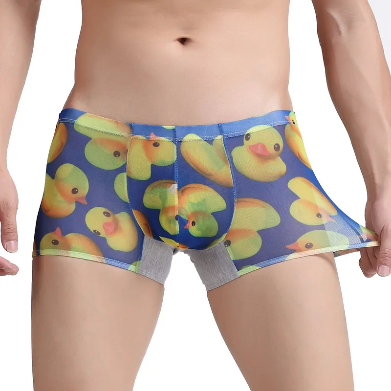 

Sexy Men's Boxer Shorts Underwear Transparent Tight Cartoon Duck Printed Lingerie Elastic Panties Sexy Bikini Men's Underpants