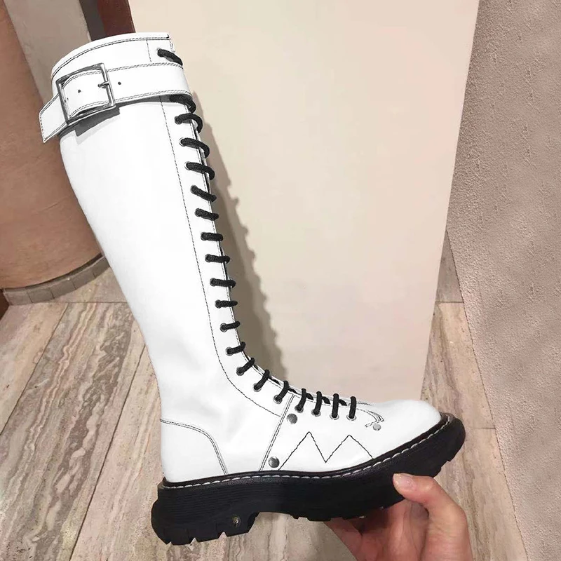 women new winter thick bottom Knight knee martin boots ladies fashion strap high tube Plush boots