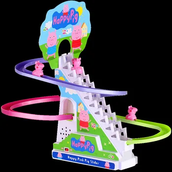 

Cartoon Climb Stairs Classic Track Toy Children Climb Stairs Toys Electric Music Track Toys with 3 Pigs for Kids Baby 27*25*14CM