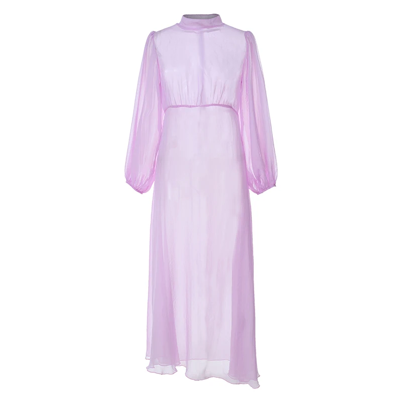Женское богемное длинное платье, лето, пляжное платье с рукавом-фонариком, сексуальное прозрачное повседневное свободное платье размера плюс - Цвет: Light Purple