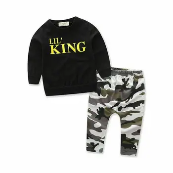 

CANIS Kids Boys Spring Autumn Long Sleeve Letter Printed T-shirt Tops + Camouflage Pants Outfit Clothes Set