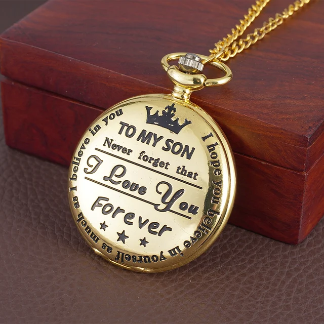Engraved TO MY SON literal pocket watch Crown pattern pocket watch flip watch Quartz watch in a variety of colors 5