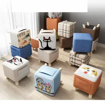 

Small stool home fabric solid wood shoes bench creative square stool living room small bench small chair sofa coffee table stool