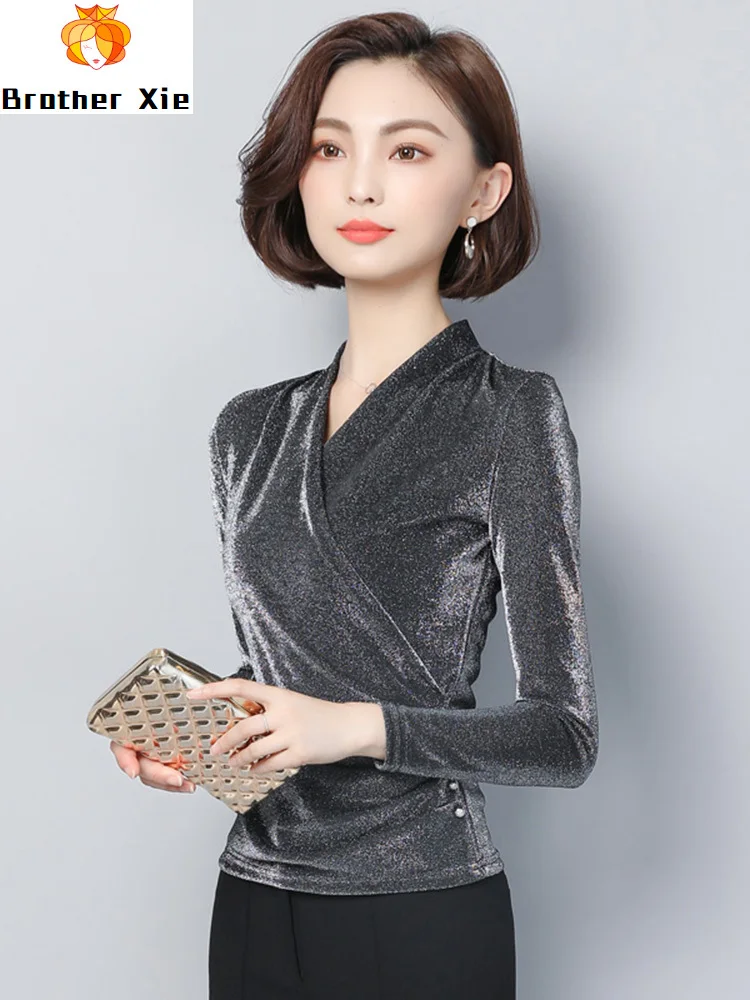 

Loose Korean Pullover Tshirt Sequined 2020 Spring Summer Women Long Sleeve Top Shirt Clothes Camiseta Mujer