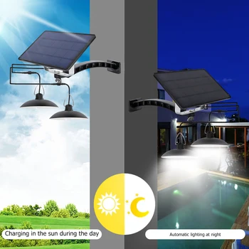 

Waterproof Garden Yard Lamp Outdoor Double Head Solar LED Split Pendant Light Transparent Solar Copper Bulb Chandelier