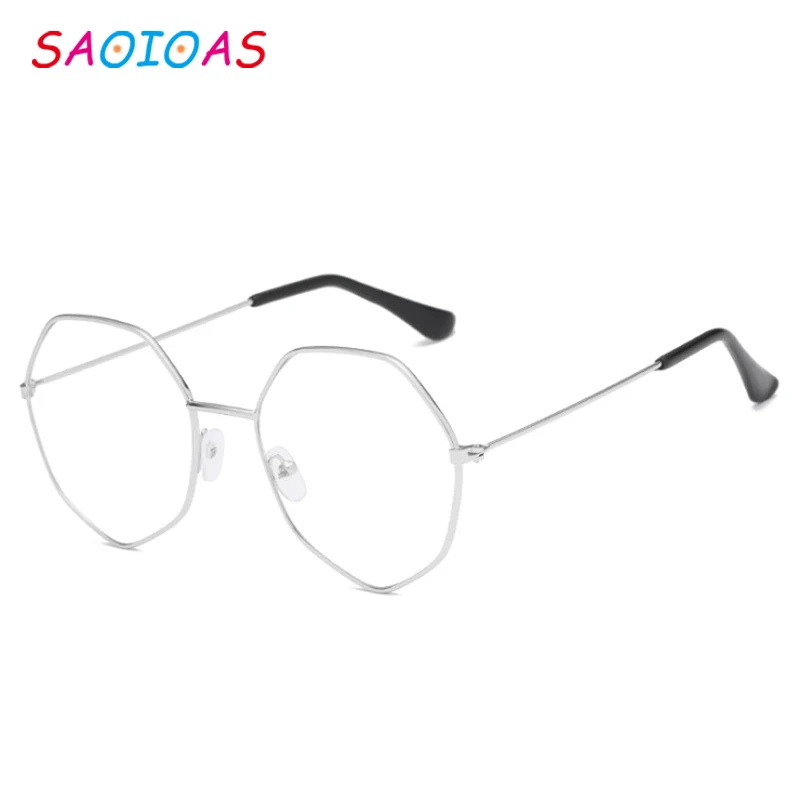 SAOIOAS, модные дизайнерские винтажные большие шестигранные очки, Ретро металлическая оправа, прозрачные линзы, очки Oculos, художественные очки