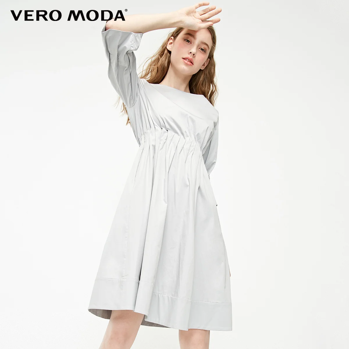 Однотонное платье Vero Moda из хлопка с эластичной талией | 31916Z512 - Цвет: Silver hurricane