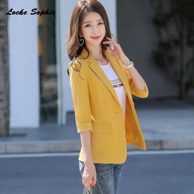 Women's plus size Blazers coats 2020 Spring Fashion Cotton Middle sleeve Small Suits jackets ladies Skinny office Blazers Suits