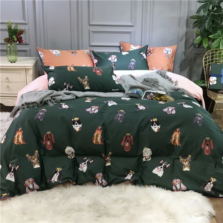 Blackish Green Детский комплект постельного белья с героями мультфильмов, 4 шт.,, пододеяльник, чистое хлопковое стеганное одеяло, стиль для мальчиков, простыня, домашний текстиль, подарки - Цвет: Blackish Green