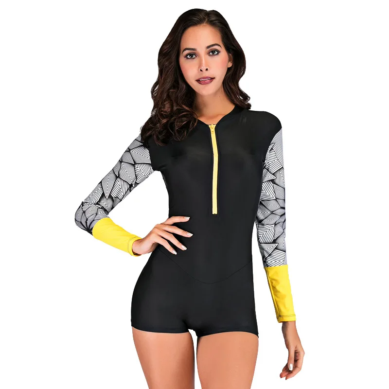 

Sea Women one-piece Elastic Swimsuit Surf Long sleeve Sunscreen Swim Rash Guards Clothes Swimwear lycra quick dry Zipper shirt