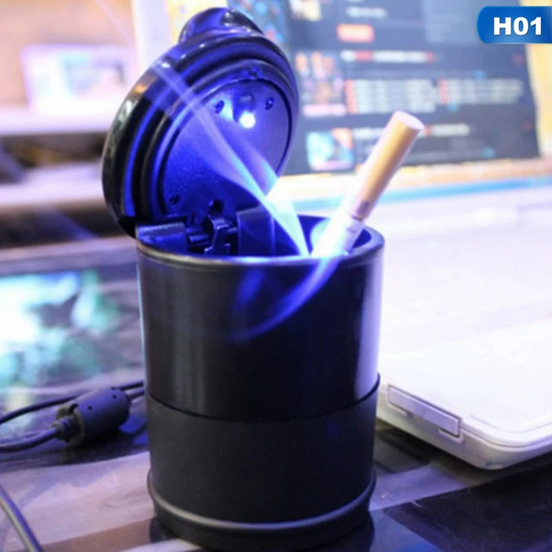 1PC Portable Auto Car Truck LED Cigarette Smoke car Ashtray Blue LED Light Smokeless Ashtray Cigarette Holder - Название цвета: Черный