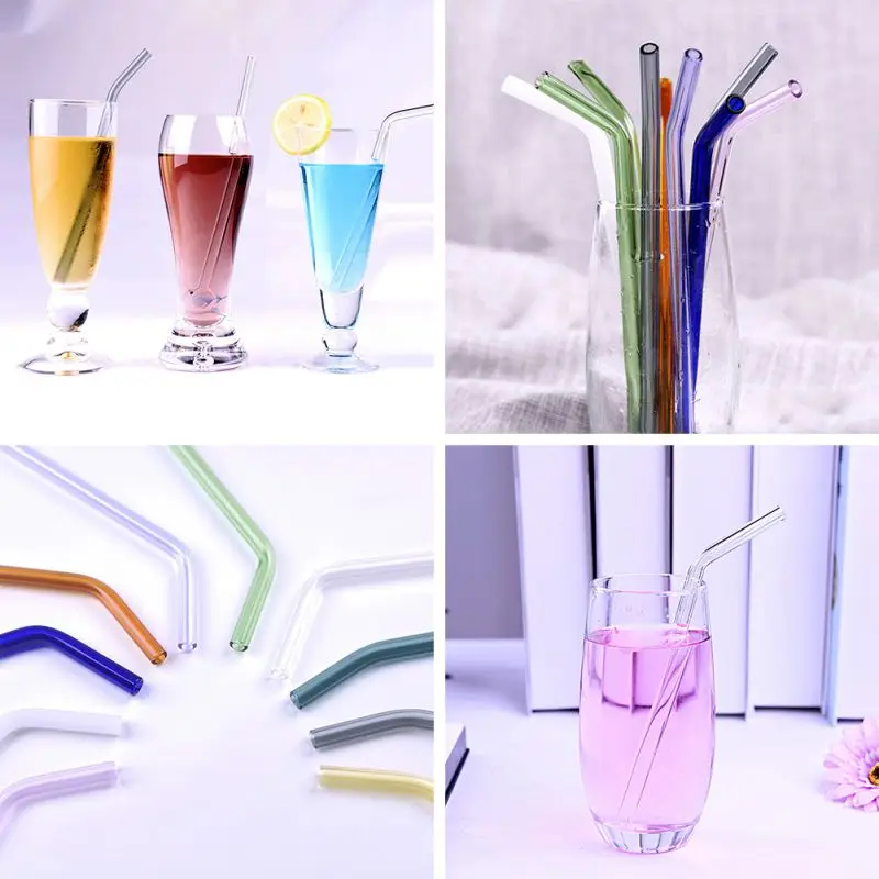 Reusable Glass Straws Colorful Drinking Straw Eco-friendly High Borosilicate Glass Straw Tube Party Favor Bar Drinkware glass straw set drinking straws