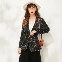 Новинка шелк тутового шелка для женщин Pokla Dot костюм чистый шелк блейзеры Повседневная осенняя куртка M L XL