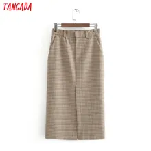 Tangada, Женская клетчатая юбка-карандаш, миди, faldas mujer, винтажная, на молнии, для офиса, для девушек, элегантная, высокая талия, до середины икры, юбки, 3H263