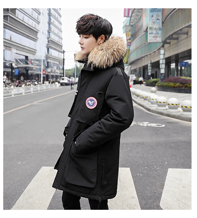 Канадский стиль зимняя уличная рабочая одежда для пар пуховик для мужчин и женщин средней длины повседневное толстое Трендовое пальто