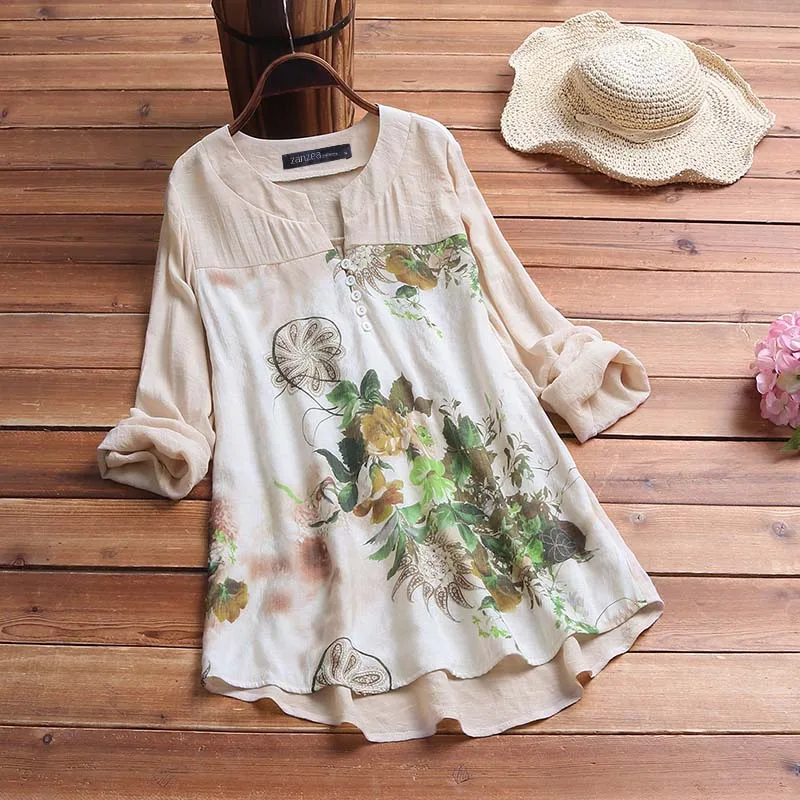  ZANZEA Elegant Printed Shirt Women's Autumn Blouse 2019 Vintage Floral Casual Blusas Female Long Sl
