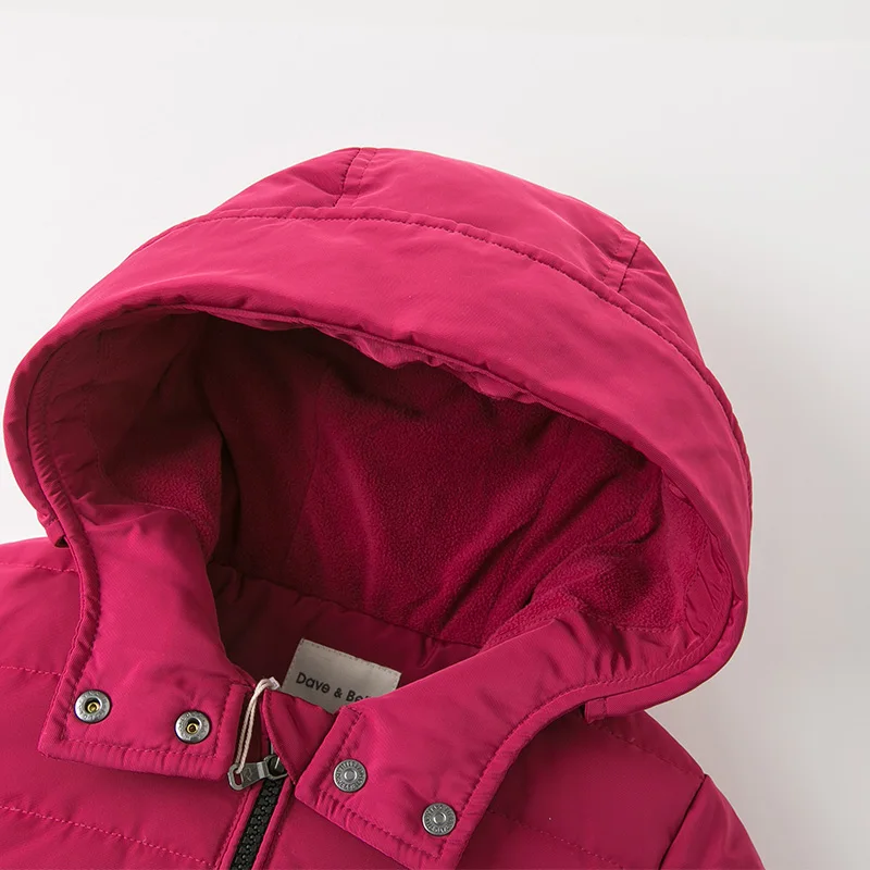 DBK11229 dave bella winter baby girls jacket children zipper pockets ruched solid hooded down coat kids padded outerwear