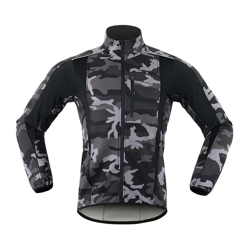 Camouflage gray ARSUXEO, мужская зимняя куртка для велоспорта, флисовая велосипедная Джерси, ветронепроницаемая Водонепроницаемая мягкая куртка, велосипедная одежда, светоотражающая, 15K - Цвет: Camouflage gray