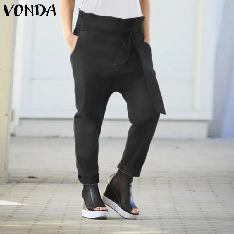 VONDA S-5XL, женские брюки,, женские повседневные свободные штаны с поясом размера плюс, комбинезоны с высокой талией, уличная одежда, Pantalon больше размера d
