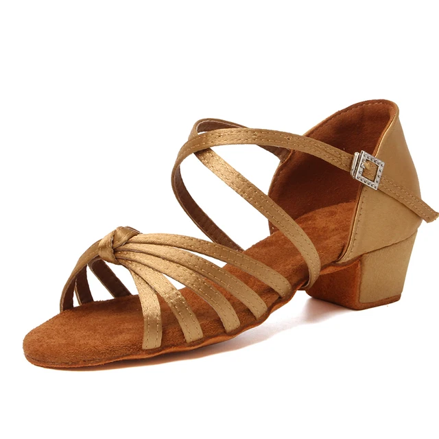 DKZSYIM Children Dance Shoes for Girls Ballroom Latin shoes Ladies Modern Tango Dancing Women Latin Shoes Salsa Sandals 3.5CM 3.5cm light brown