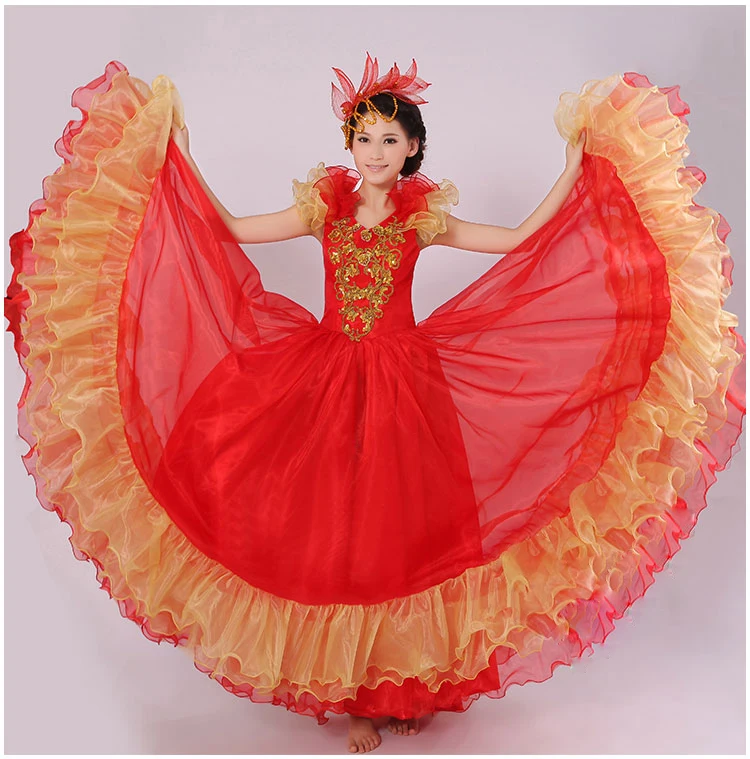 Испанская коррида живота 370 градусов танец платье юбка длинный халат фламенко юбки для девочек красный фламенко платья для женщин девочек - Цвет: 5