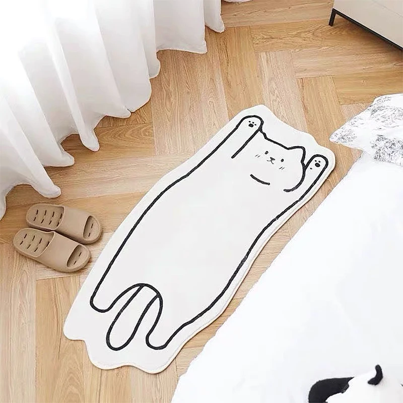 Cartoon Bedside Carpet Non-Slip Floor Mat Fluffy Bay Window Soft Area Rugs Absorbent Bathroom Doormat Cat Shape Long Strip Rug | Дом и сад
