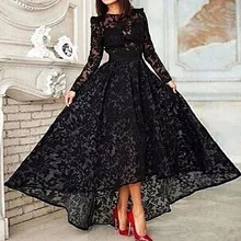

Black Lace Long Sleeve Evening 2018 Front Short Long Back High Low Prom Party gown Dubai Arabic mother of the bride dresses