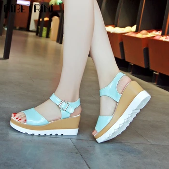 

RIBETRINI Leisure Female Brand Casual Party Shoes Solid Open Toe Buckle Strap Women Sandals Platform Daily Sandals