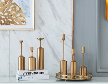 

Shining Party Set of Bronze Metal Candle Holder Nordic Style Candlestick, Wedding Centerpiece, Wedding Party Bar Home Decoration