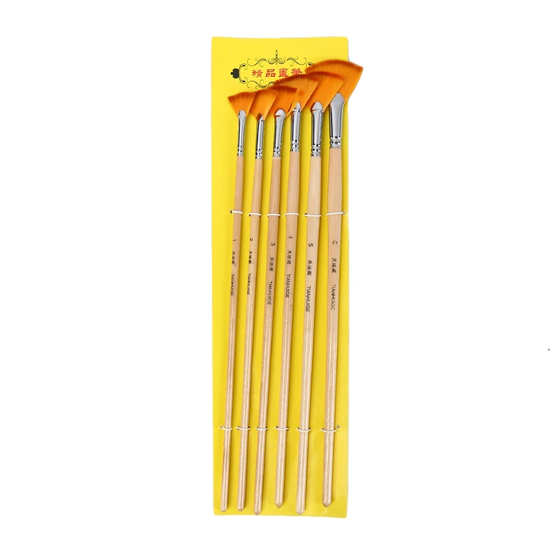 6pcs/set High Quality Fan Shape Nylon Hair Painting Pen Oil Painting Watercolor Supplies Professional Art Supplies