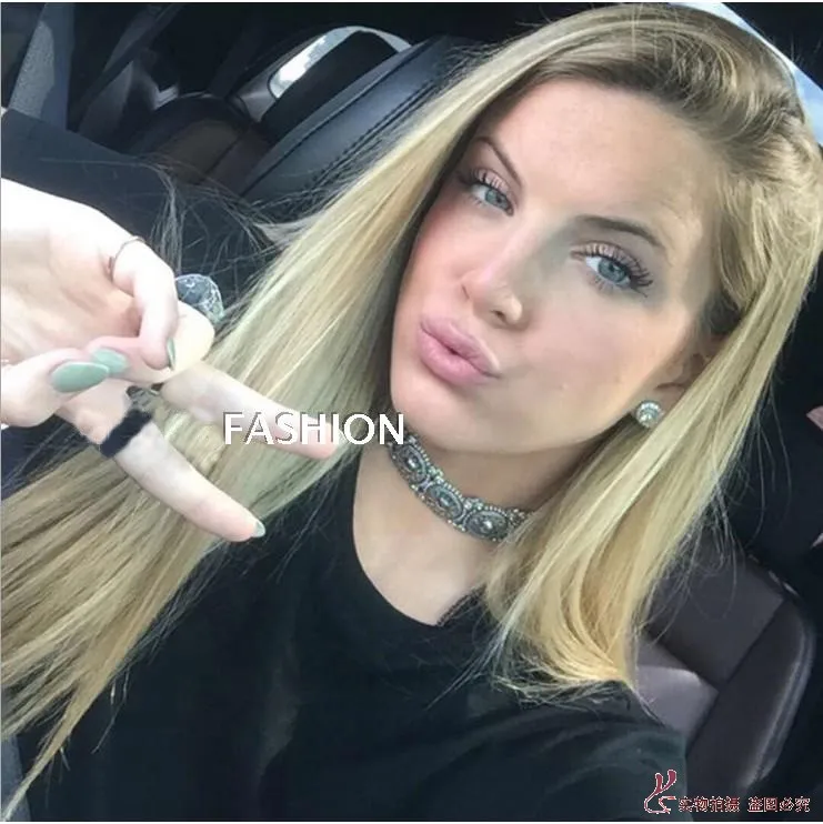 

N1958 Europe And America Alloy Faux Turquoise Choker Bohemian Palace Varved Neck Ring Short Necklace